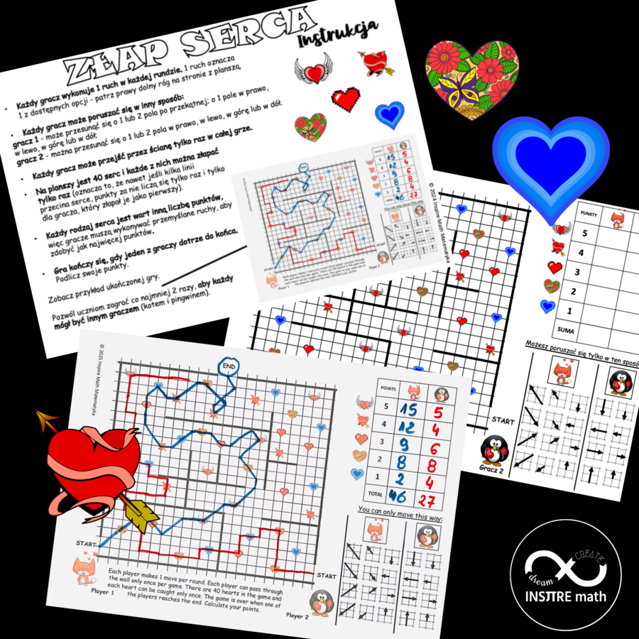 DARMOWA Gra Matematyczna – Złap Serca. Gra logiczna. Matematyczne Walentynki.