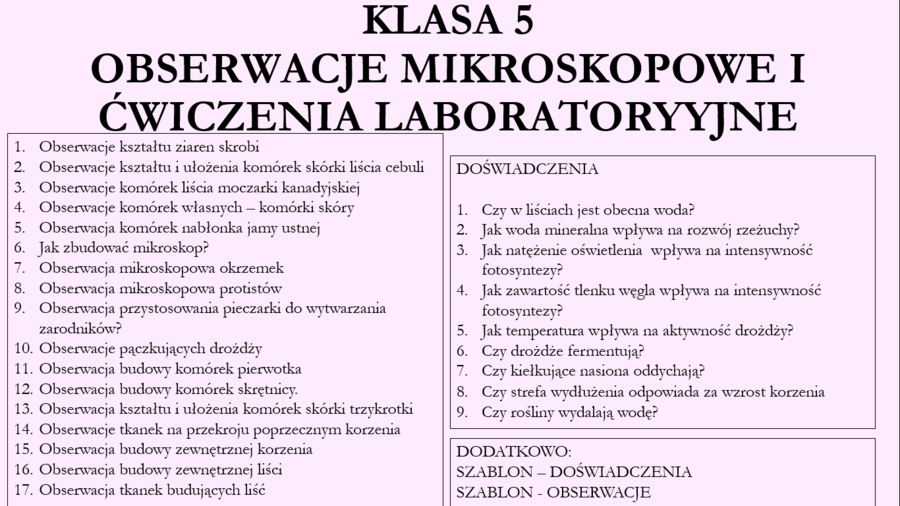Obserwacje i doświadczenia biologiczne dla klasy 5 - zestaw