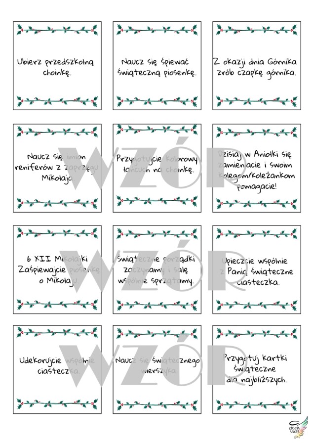 Zadania do kalendarza adwentowego