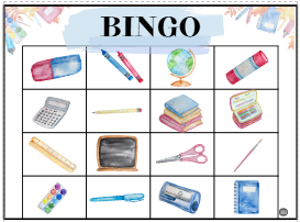 Bingo uniwersalne - przybory szkolne
