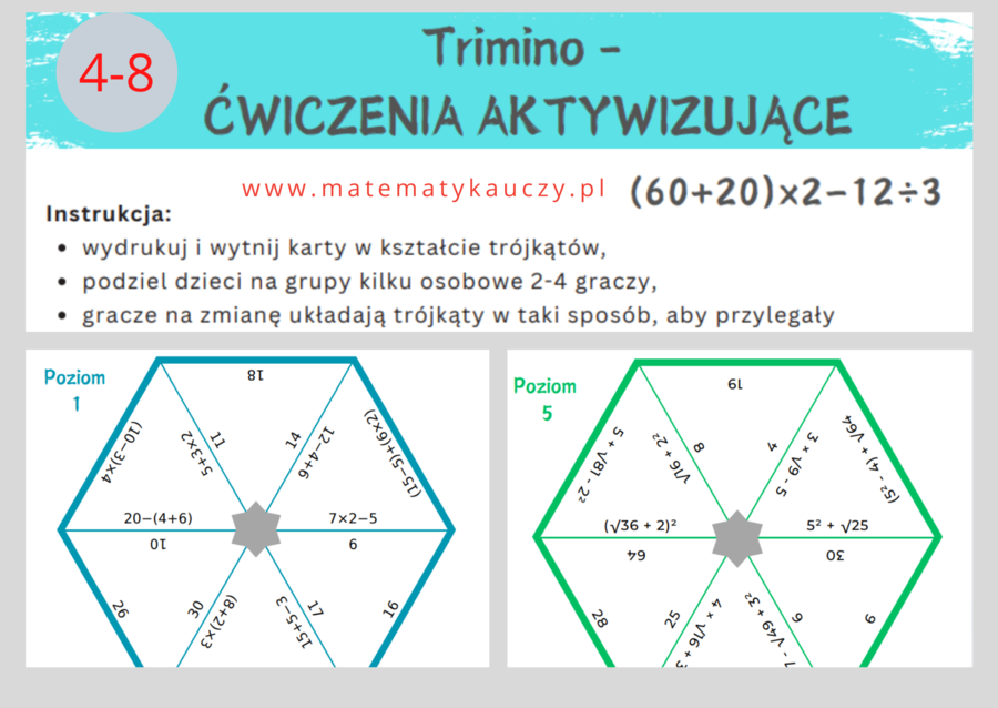 GRA aktywizująca TRIMINO - kolejność wykonywania działań / kl.4 - kl.8 / stacja zadaniowa / PDF do druku