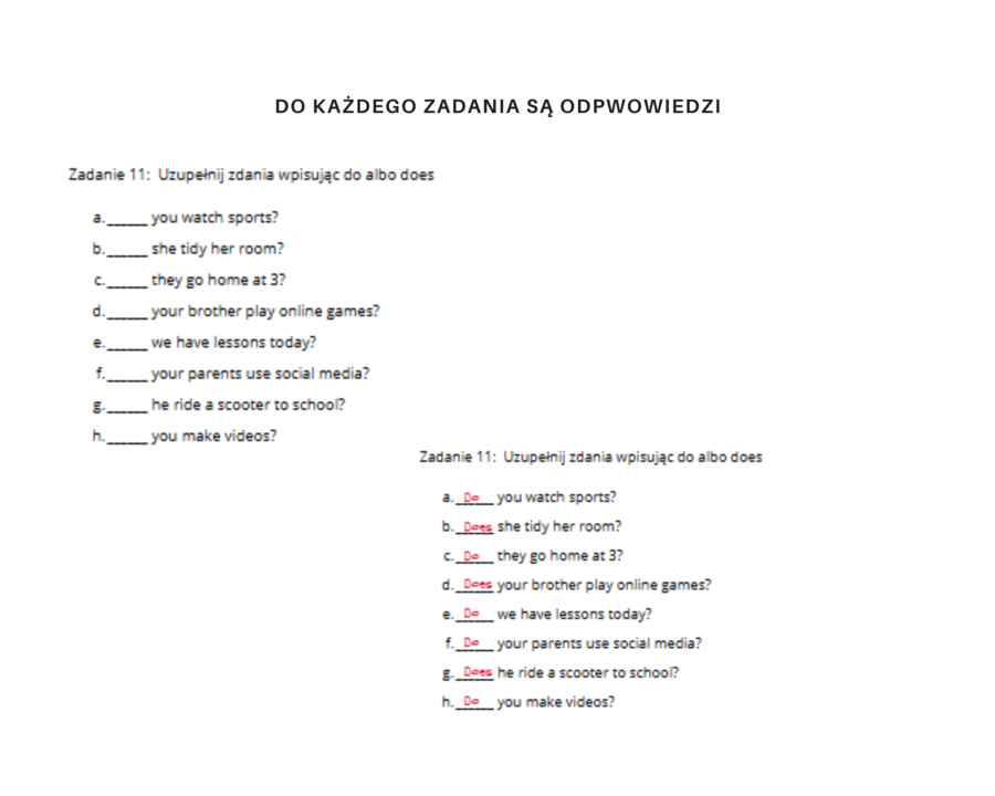 Together Klasa 4 Unit 7 Dodatkowe Zadania Powtórzenie Słownictwo Gramatyka Komunikacja Present Simple Nazwy czyności Rutyna Czas Wolny Język Angielski