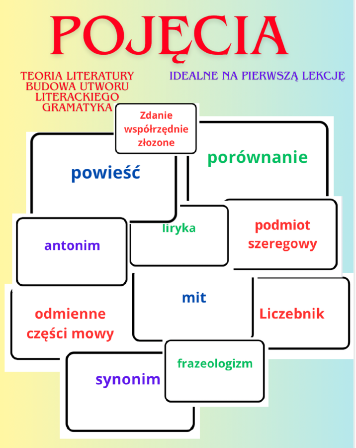 Pojęcia - fiszki z języka polskiego
