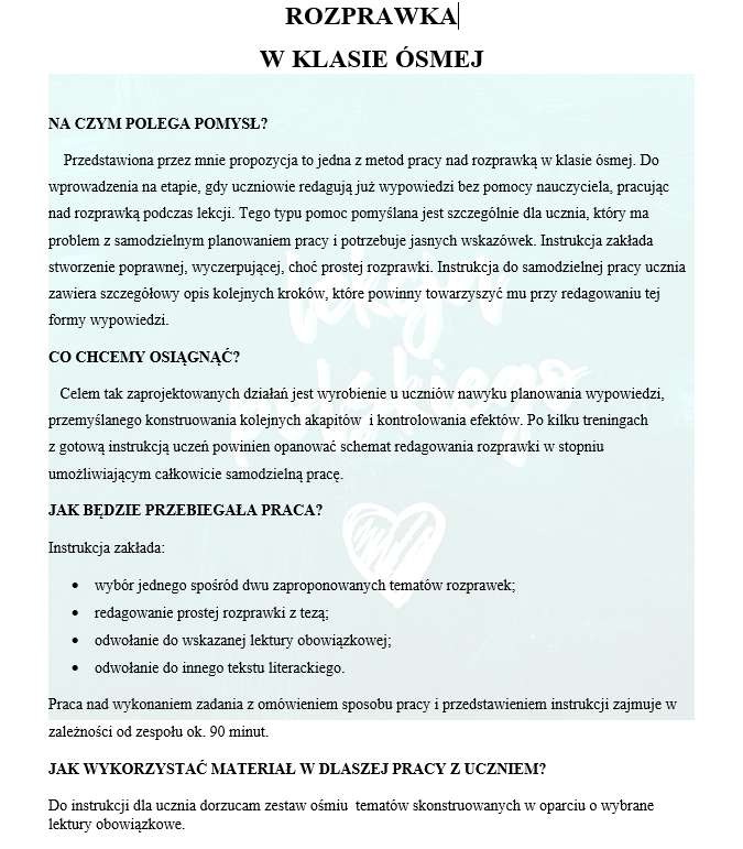 ROZPRAWKA W TRZYNASTU KROKACH- INSTRUKCJA DO SAMODZIELNEJ PRACY UCZNIA