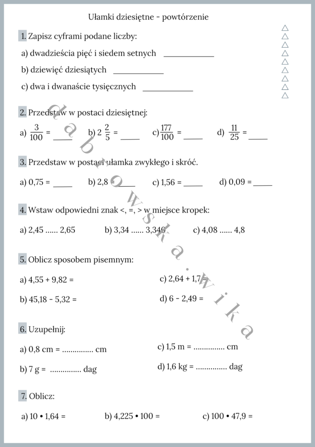 Powtórzenie - ułamki dziesiętne