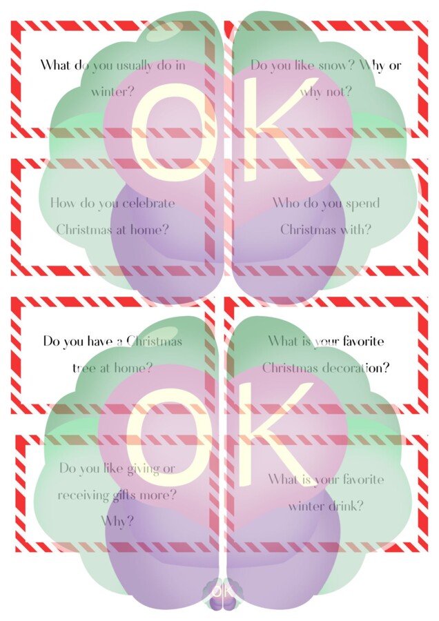 🎄 Christmas Speaking & Games – zestaw kart i pytań świątecznych! (Poziom A2–C1, 19 stron)świąteczne gry językowe, Christmas ESL, pytania świąteczne, zimowe słownictwo, gry komunikacyjne, Taboo, Who am I?, speaking games, writing exercises, A2 C1, lekcje 