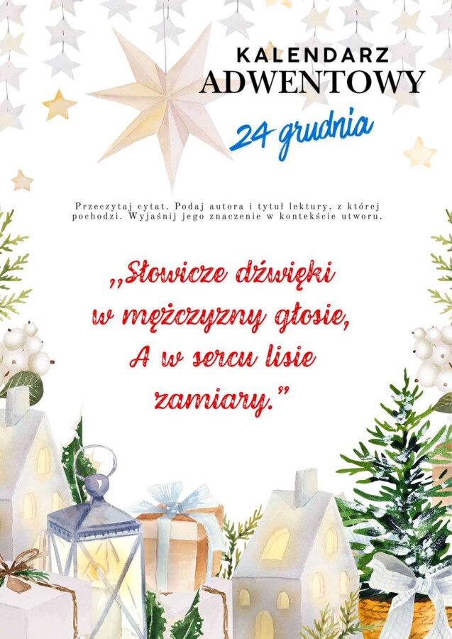 Kalendarz adwentowy dla klasy 8 z cytatami lektur szkolnych