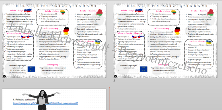 Mini zestaw do tematu „Relacje z sąsiadami” – sketchnotka i karta pracy w pdf + gratisowy link do prezentacji multimedialnej niekomercyjnej wykonanej w genial.ly do indywidualnego pobrania i użycia do celów niekomercyjnych. Geografia klasa 6 dział V „Sąs