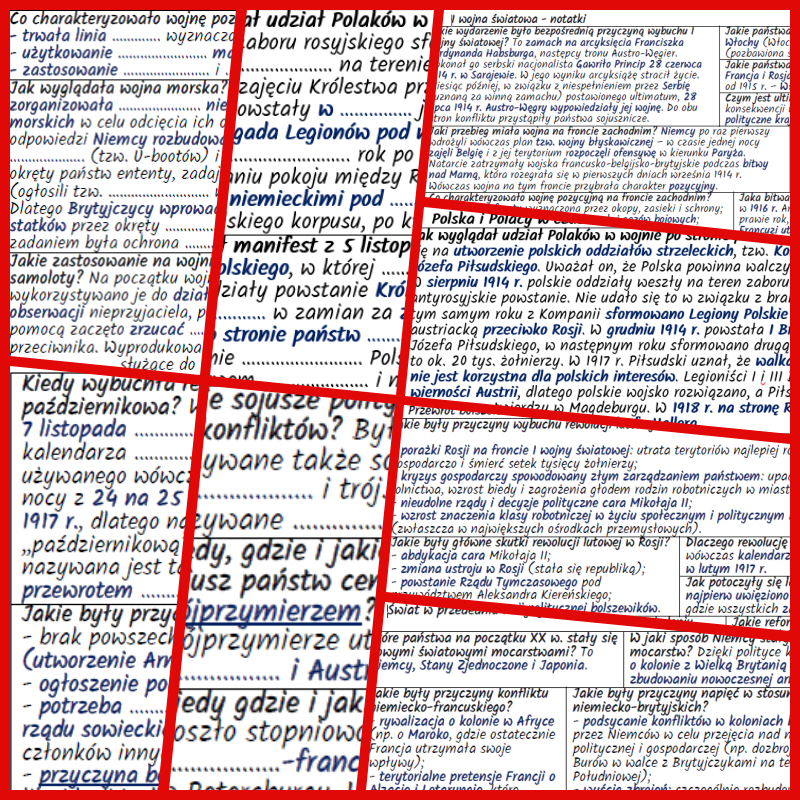 Europa w dobie I wojny światowej. NOTATKI I KARTY PRACY