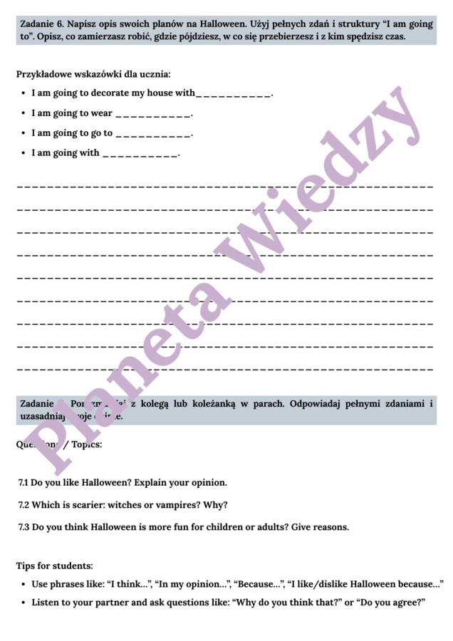 🎃👻KARTA PRACY – HALLOWEEN – SŁOWNICTWO 🎃👻- KLASY 4-8 SZKOŁY PODSTAWOWEJ- WYKREŚLANKA, BUDOWANIE ZDAŃ, POZNAJ TRADYCJE HALLOWEEN, OPISZ SWOJE HALLOWEEN, CZYTANIE TEKSTU, SPEAKING + ODPOWIEDZI