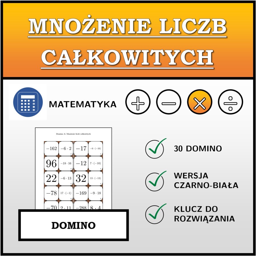 Domino - Mnożenie liczb całkowitych | matematyka