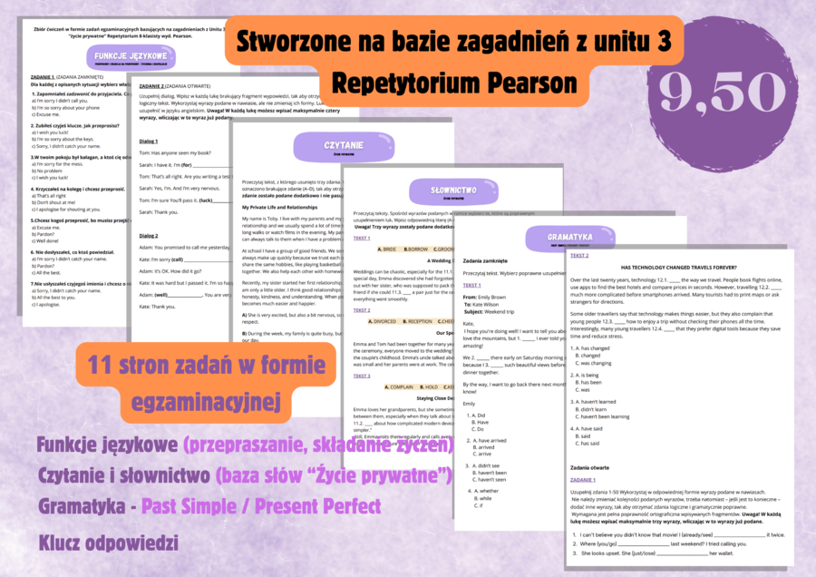 Zadania egzaminacyjne na podstawie Unitu 3 Repetytorium Pearson