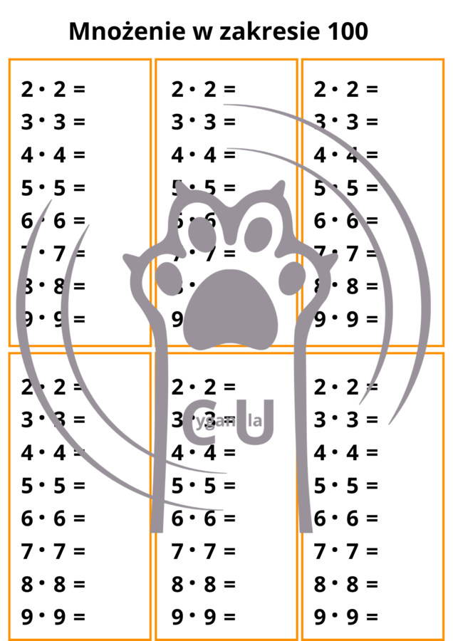 Tabliczka mnożenia – 22 karty pracy do kopiowania / wklejek – klasy 1–3