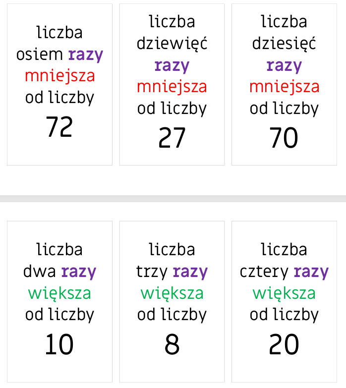 36 fiszek powtórzeniowych do E8 - porównywanie różnicowe i ilorazowe