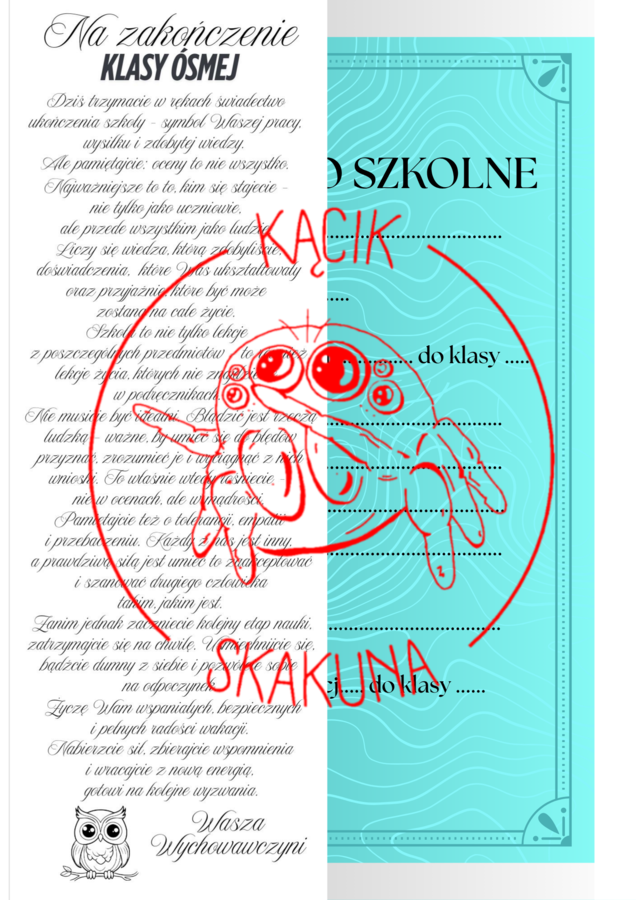 NAKŁADKA na świadectwo - KLASA 8 (PAKIET 2 WERSJI)