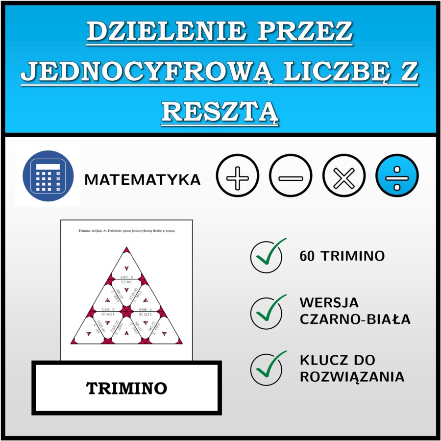 Trimino - Dzielenie przez jednocyfrową liczbę z resztą | matematyka