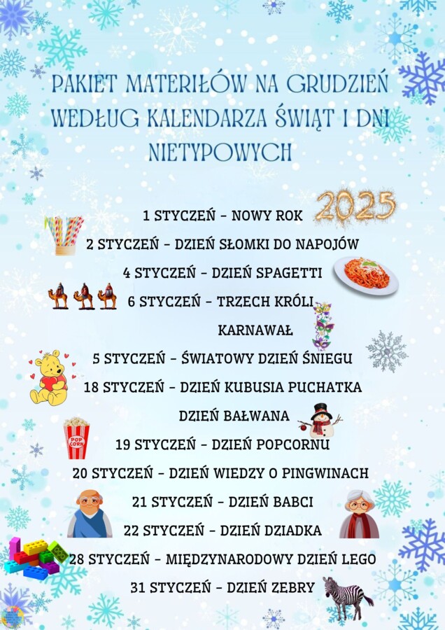 PAKIET MATERIAŁÓW NA GRUDZIEŃ WEDŁUG KALENDARZA ŚWIĄT I DNI NIETYPOWYCH