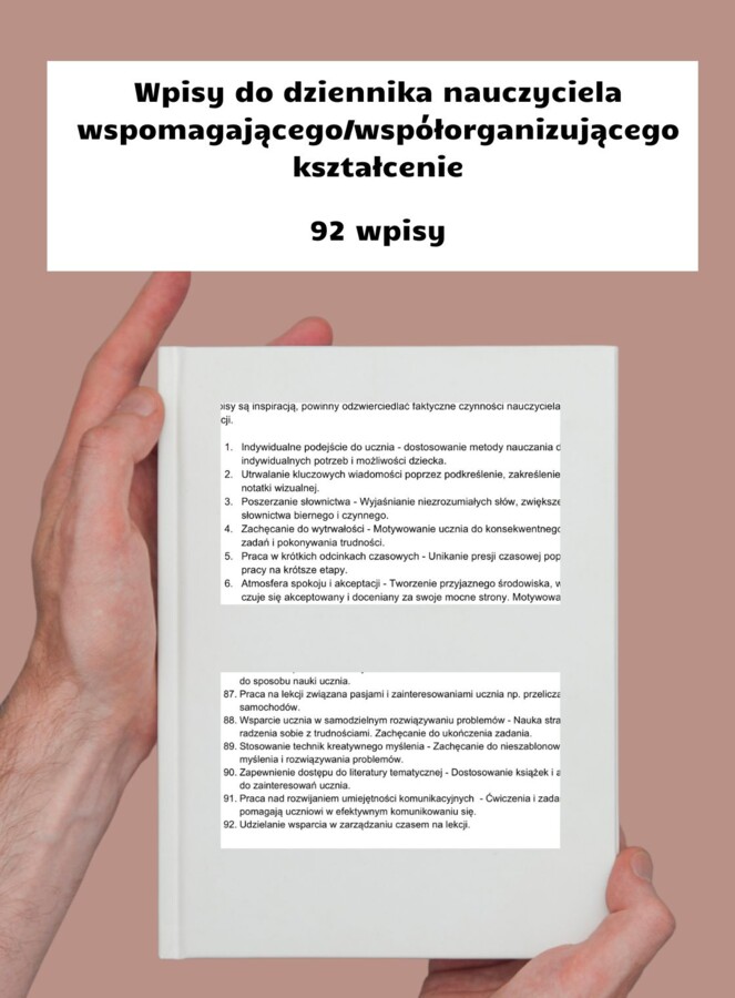 Wpisy do dziennika nauczyciela wspomagającego / współorganizującego kształcenie