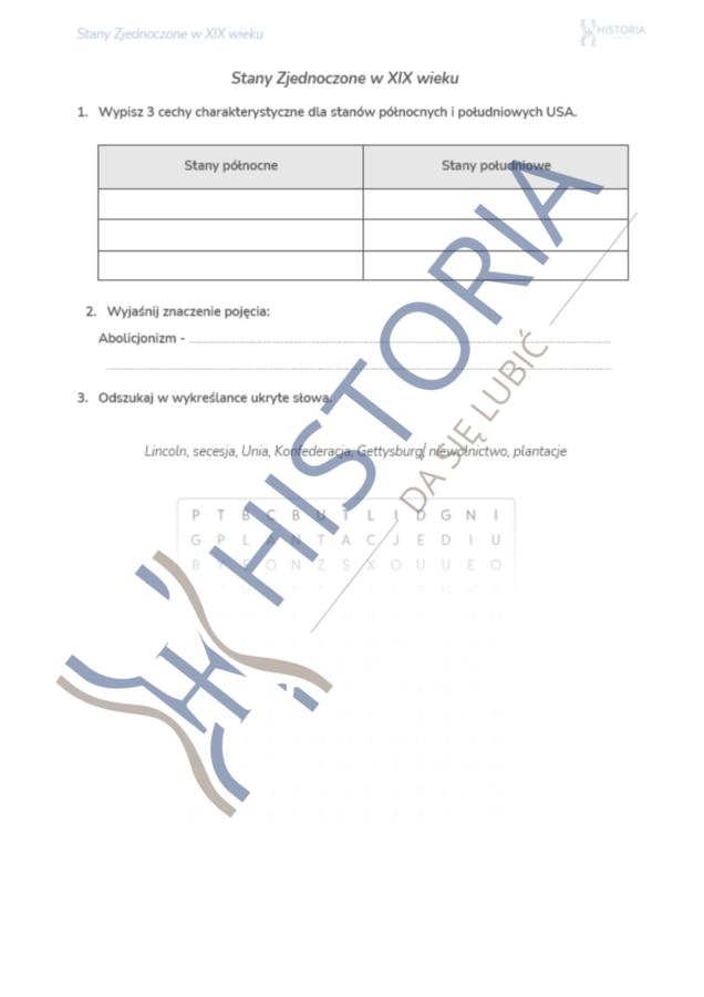 Karta pracy - Stany Zjednoczone w XIX wieku