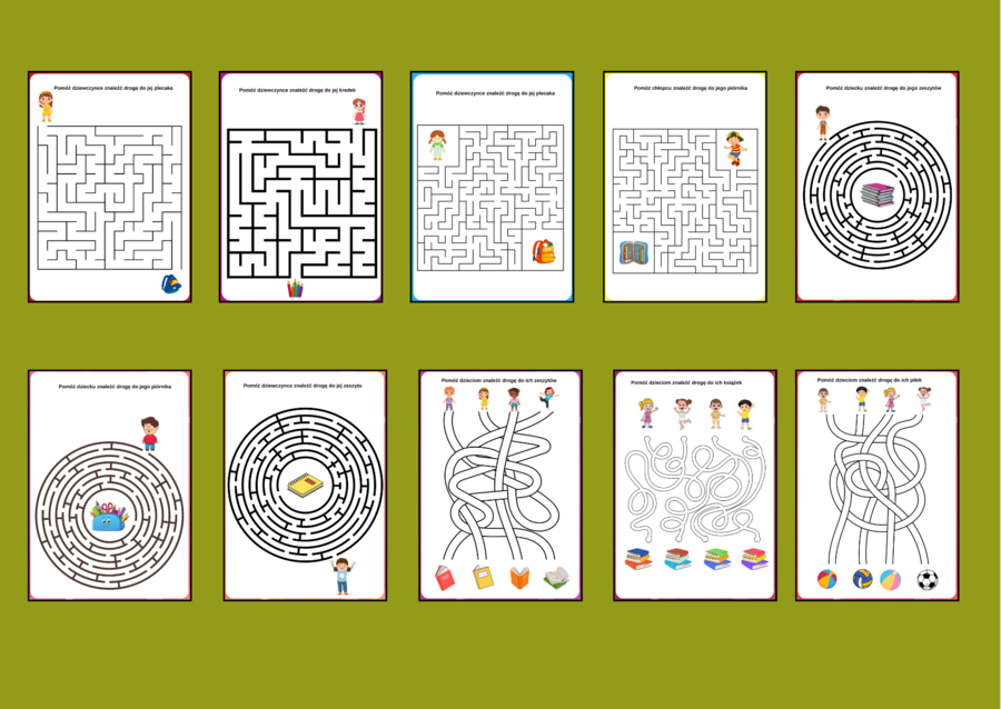 POWRÓT DO SZKOŁY - szkoła - labirynty - 10 wersji