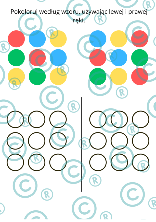 Ćwiczenie grafomotoryczne: Koloruj według wzoru obiema rękami