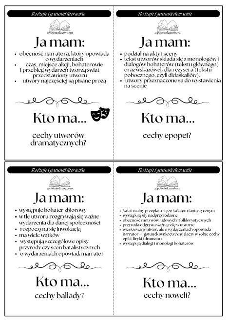 Karty Ja mam, Kto ma? Rodzaje i gatunki literackie, egzamin ósmoklasisty