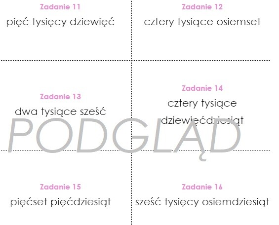 Liczby - zapis słowny (fiszki dwustronne)