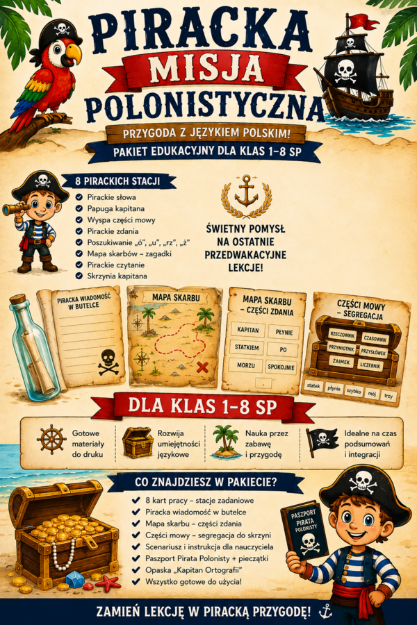 Piracka Misja Polonistyczna. Mega pakiet na ostatnie lekcje języka polskiego.