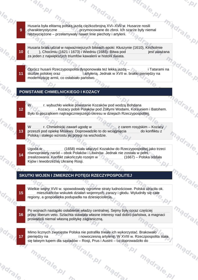 Notatka okienkowa „Wojny Rzeczypospolitej” + klucz odpowiedzi