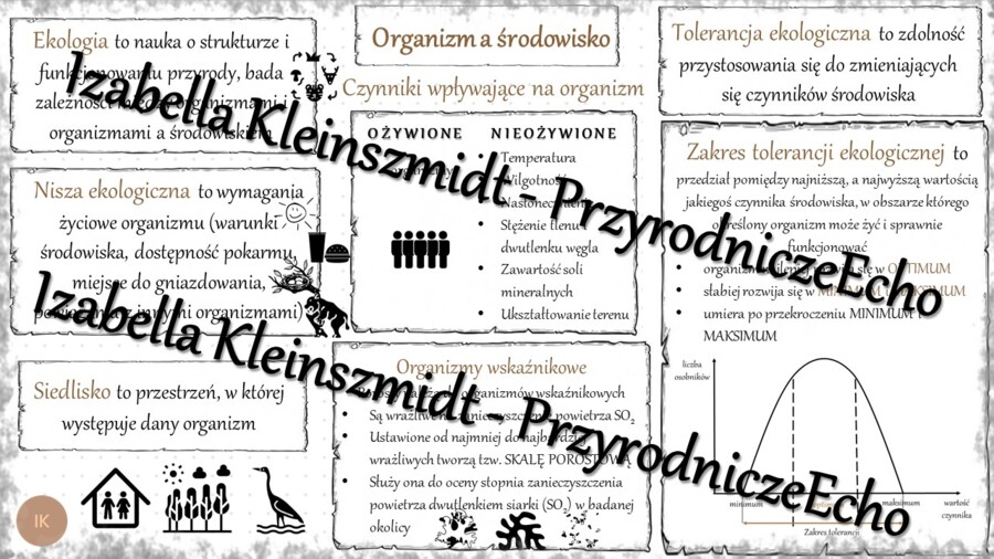 Sketchnotka - notatka „Organizm a środowisko” wykonana w power point do edycji. Biologia 8; „EKOLOGIA”