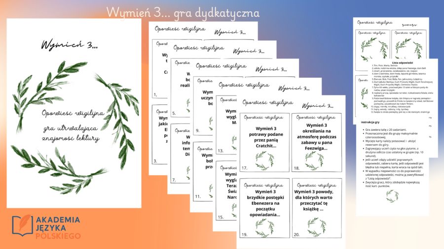 Dydaktyczna gra karciana utrwalająca treść "Opowieści wigilijnej" - ala 5 sekund