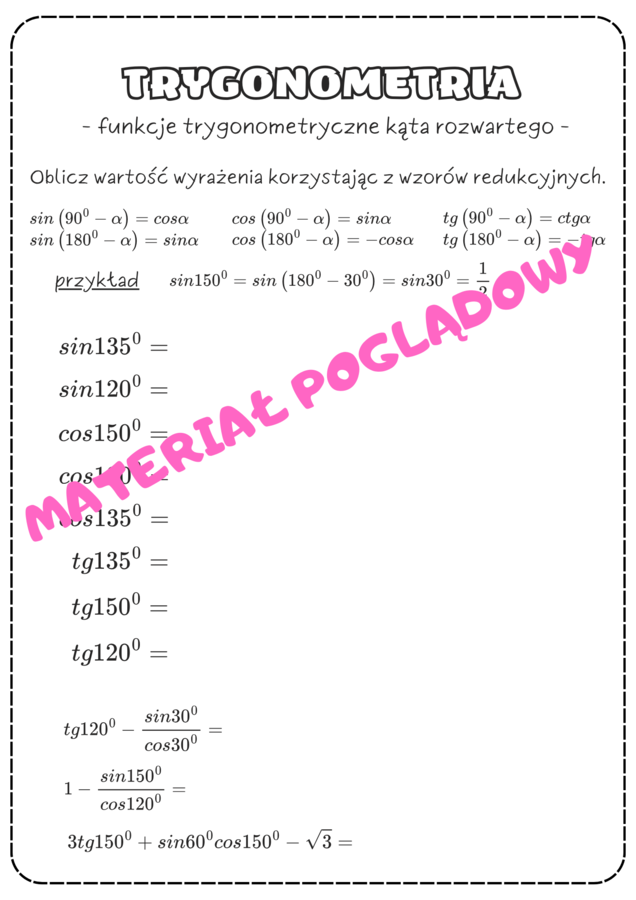 Trygonometria - notatka + karty pracy