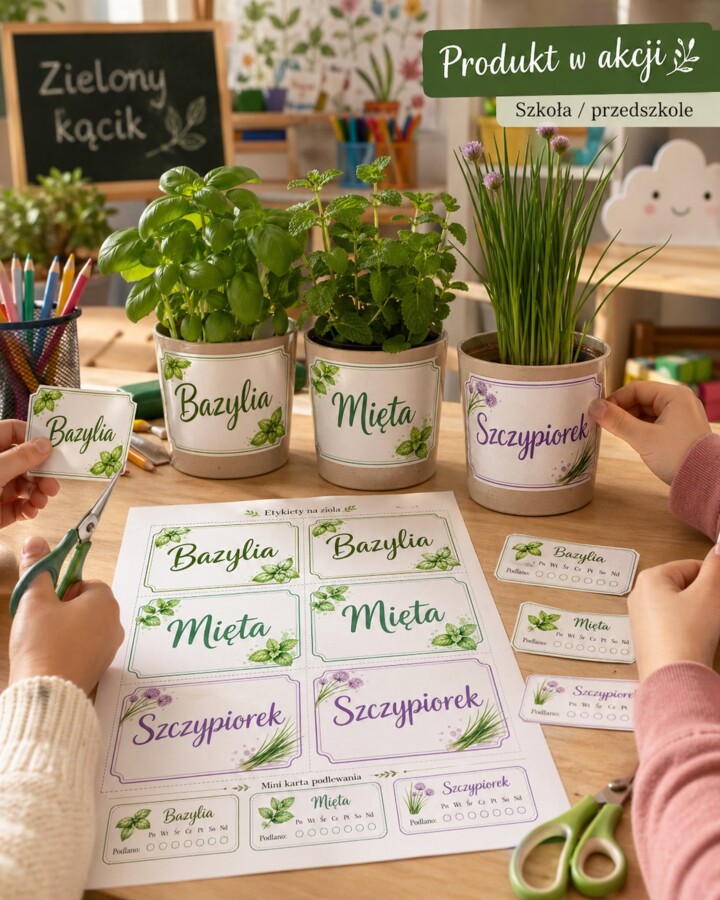 Etykiety na zioła: bazylia, mięta, szczypiorek
