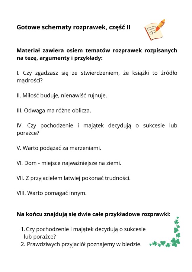 Gotowe schematy rozprawek, część II + dwie przykładowe rozprawki