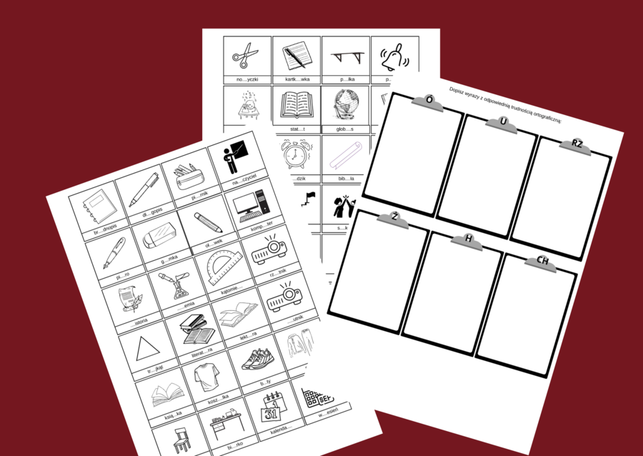 SZKOŁA – ortografia – wklejki – karty pracy