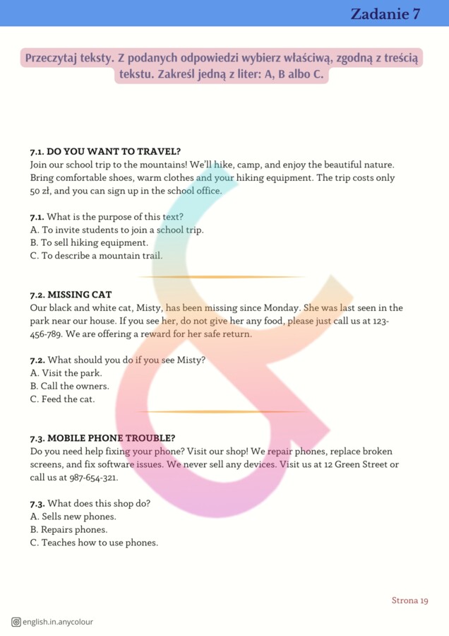 Angielski: Egzamin ósmoklasisty - ponad 600 ćwiczeń do zadań od 5 do 13. Klucz odpowiedzi.