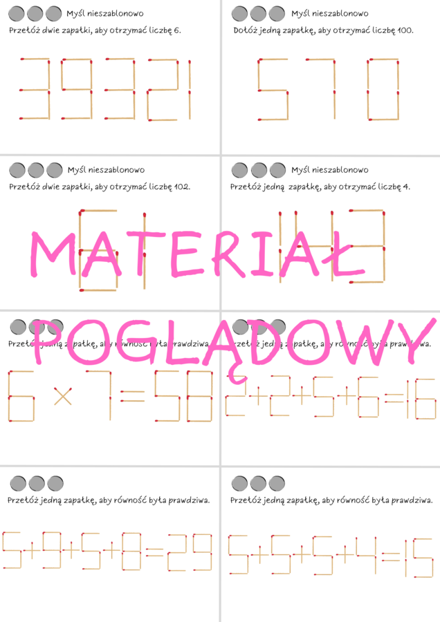 Łamigłówki matematyczne - zapałki. Zagadki klasa 4, klasa 5, klasa 6, klasa 7, klasa 8
