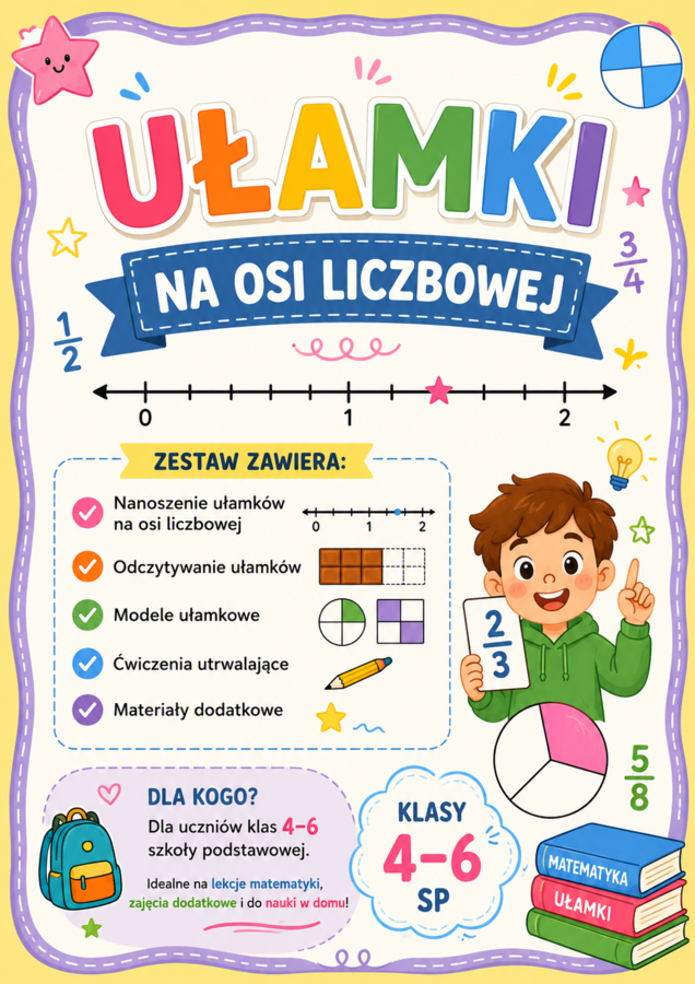Ułamki na osi liczbowej.