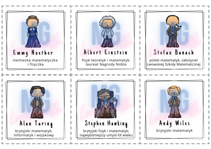 Dzień matematyki - Znani matematycy - kolorowanka, karty, fiszki
