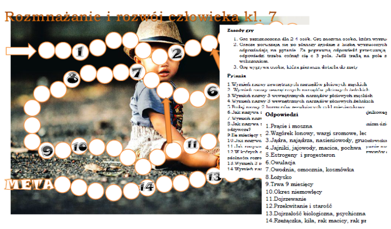 Gra planszowa dla klasy 7 "Rozmnażanie i rozwój człowieka"