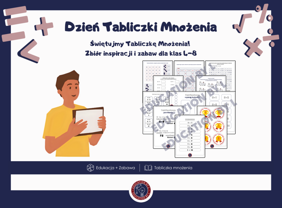 Zestaw do nauki tabliczki mnożenia dla dzieci | Kreatywne gry, karty pracy i materiały motywacyjne | Skuteczna nauka matematyki | Gotowy e-book | Dzień Tabliczki Mnożenia