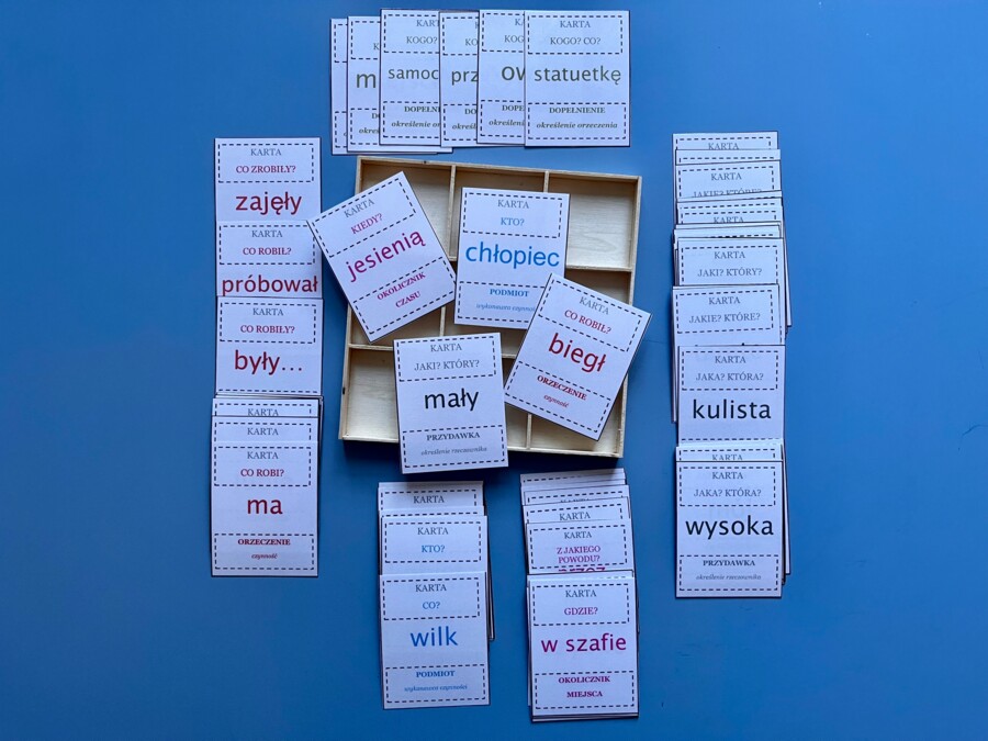 Części zdania - język polski - karty montessori
