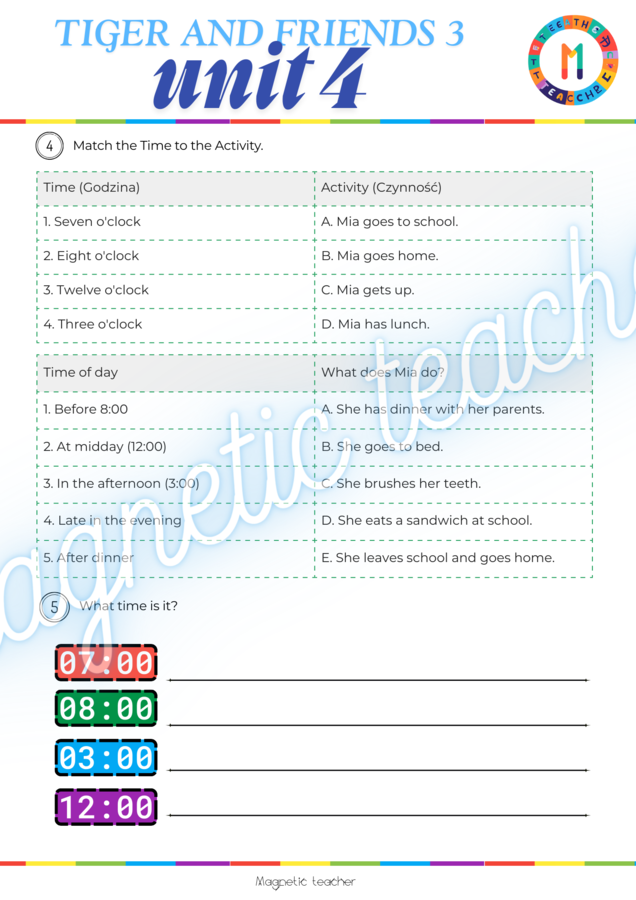 Tiger and Friends 3- unit 4 READING "My day"
