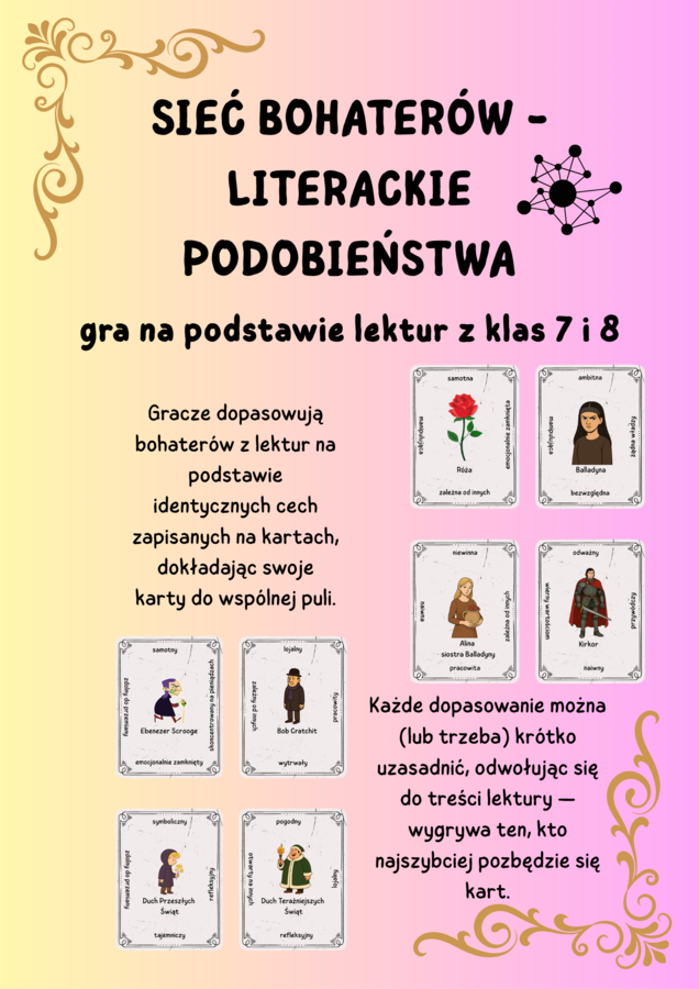 Sieć bohaterów -literackie podobieństwa dla 8 klasy (gra karciana)