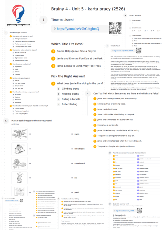 Brainy 4 - Unit 5 - karta pracy