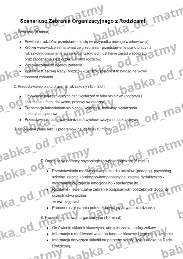 SCENARIUSZ zebrania organizacyjnego - gotowy do natychmiastowego użycia, dostosowany do potrzeb wychowawców!