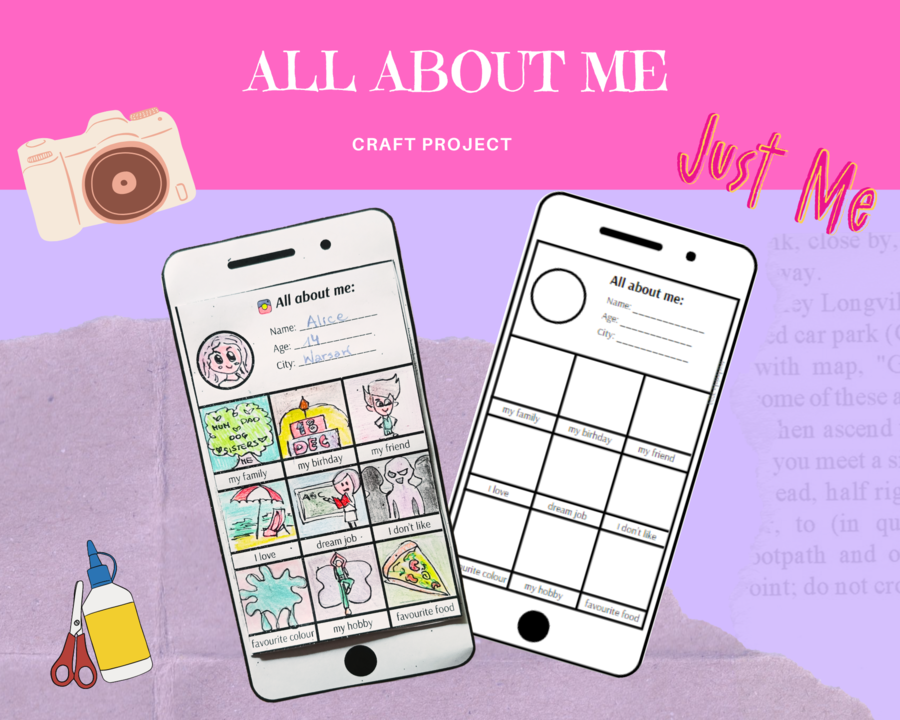 All about me - back to school craft, szablon wszystko o mnie, telefon język angielski