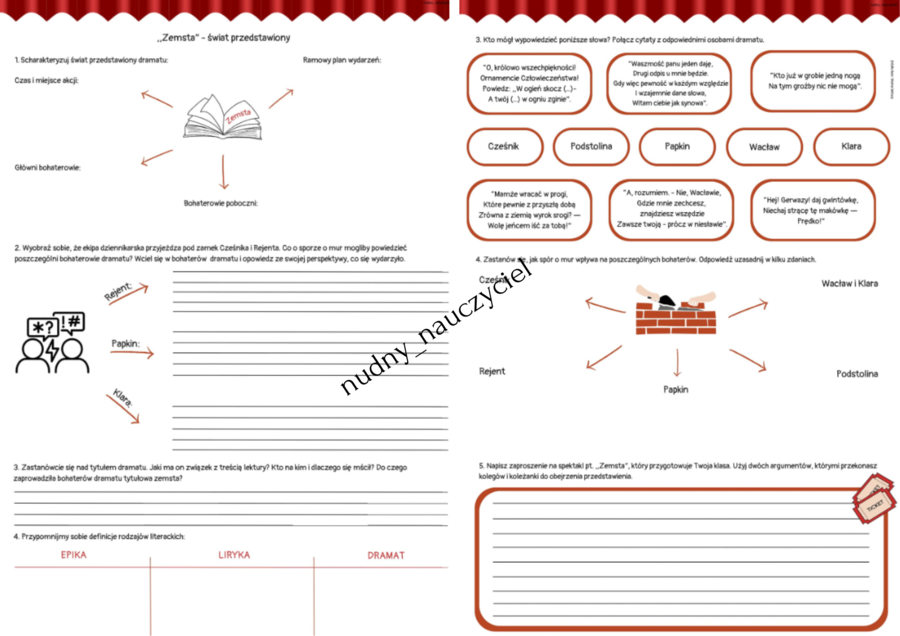 Zemsta - zeszyt lekturowy