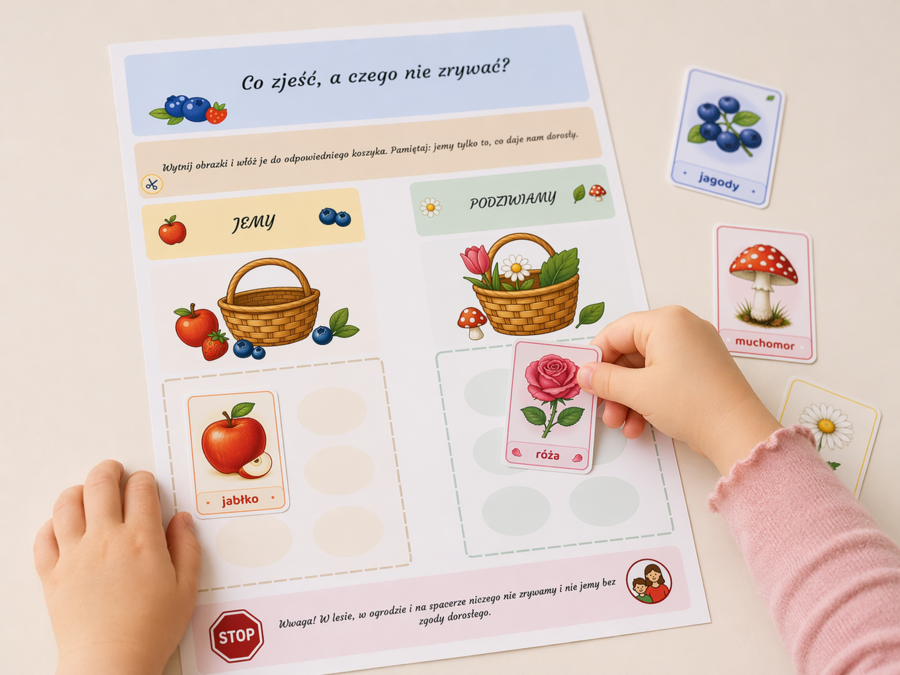 Co zjeść, a czego nie zrywać? – sortowanie obrazków
