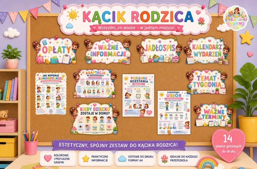 🌸 KĄCIK DLA RODZICA – PAKIET DEKORACYJNO-INFORMACYJNY